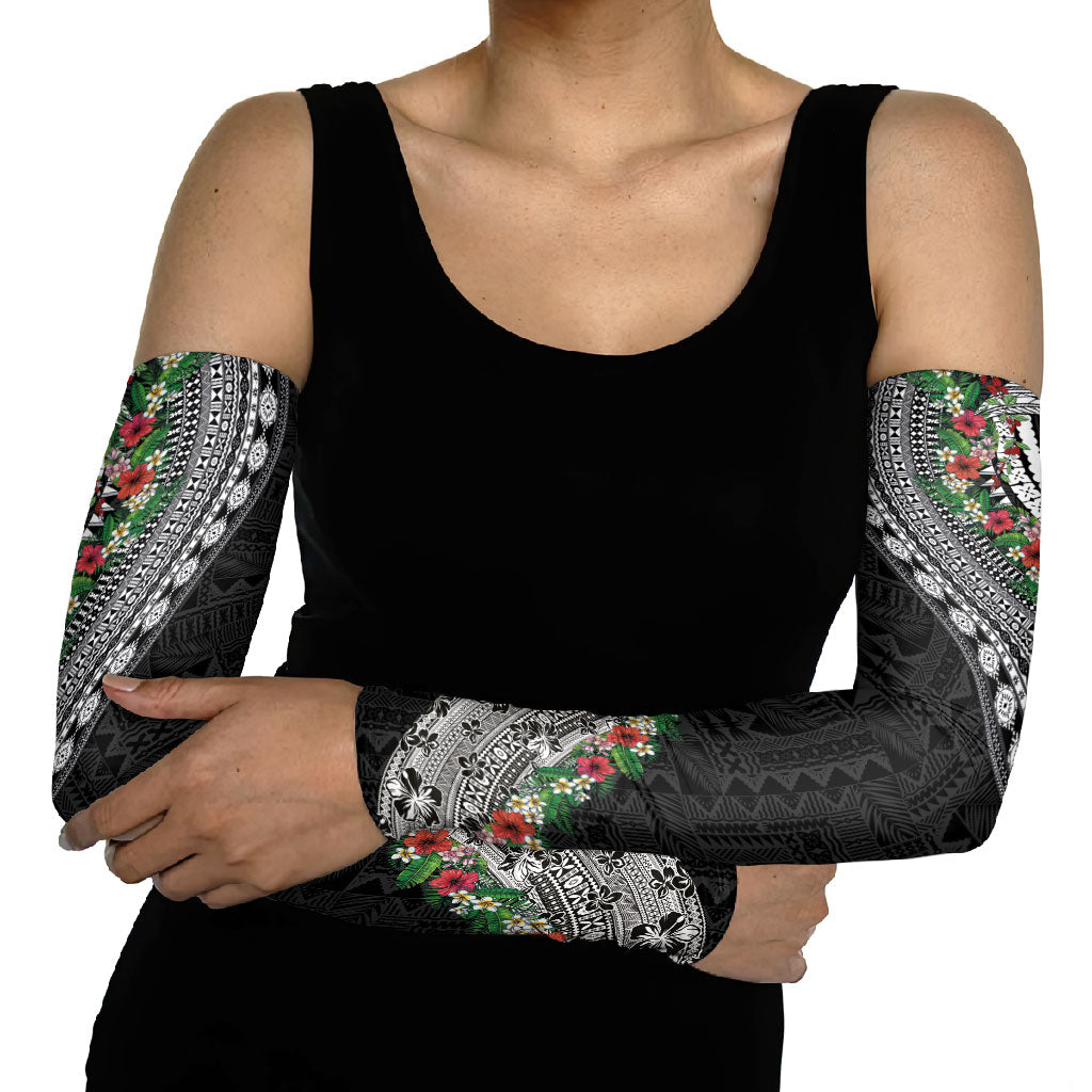 Fiji Hibiscus Arm Sleeves Tapa Masi Motifs with Tropical Plants