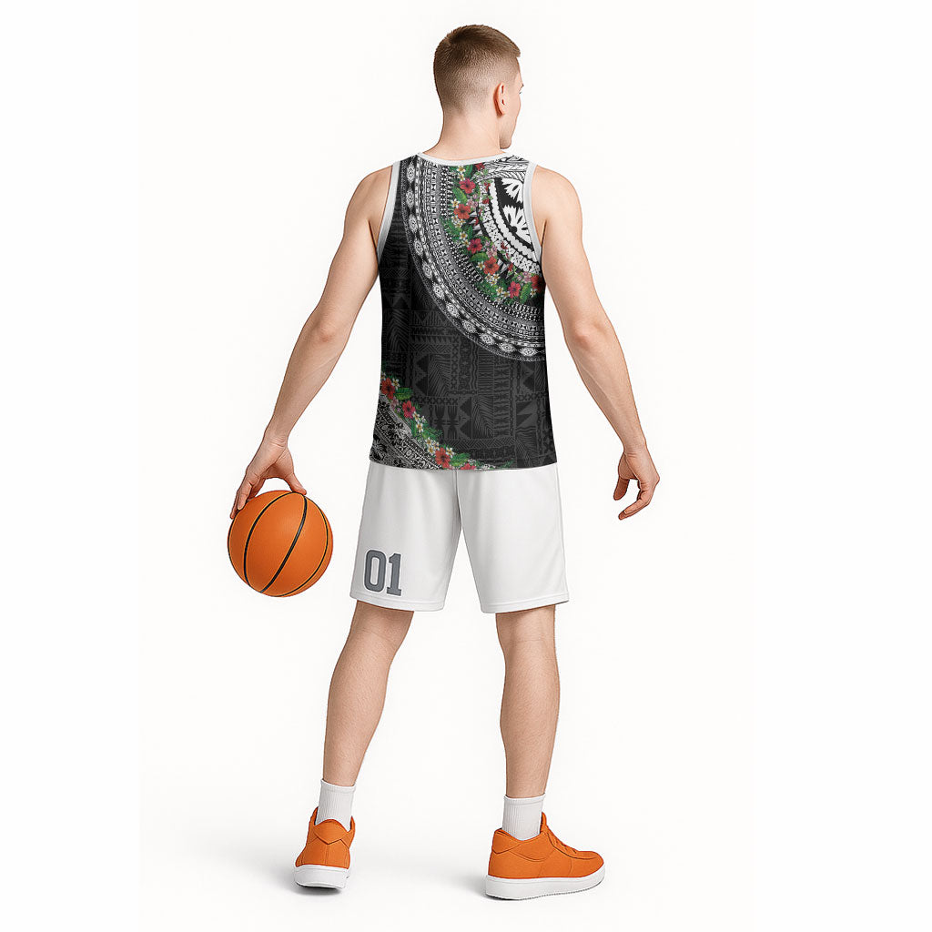 Fiji Hibiscus Basketball Jersey Tapa Masi Motifs with Tropical Plants