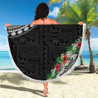 Fiji Hibiscus Beach Blanket Tapa Masi Motifs with Tropical Plants