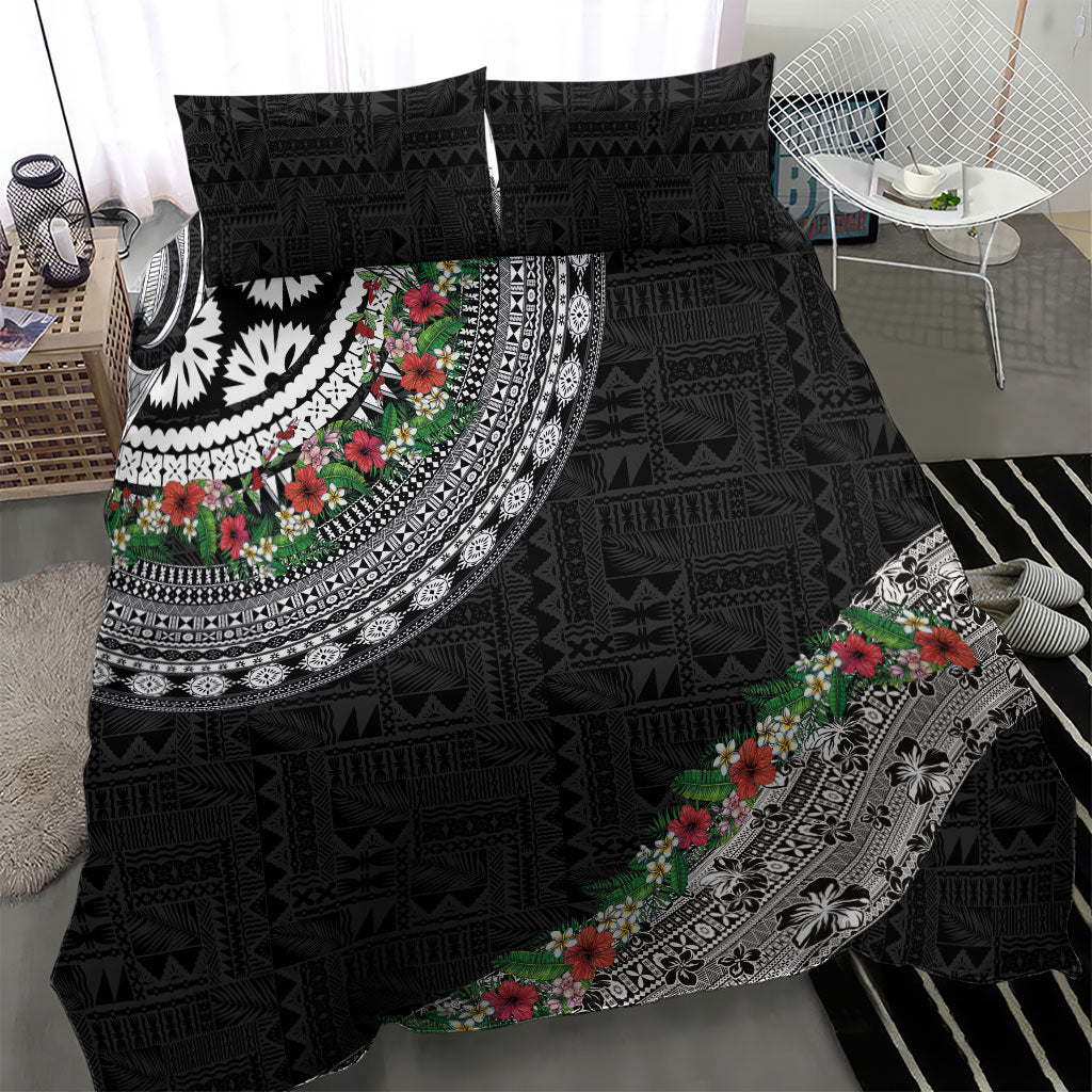 Fiji Hibiscus Bedding Set Tapa Masi Motifs with Tropical Plants