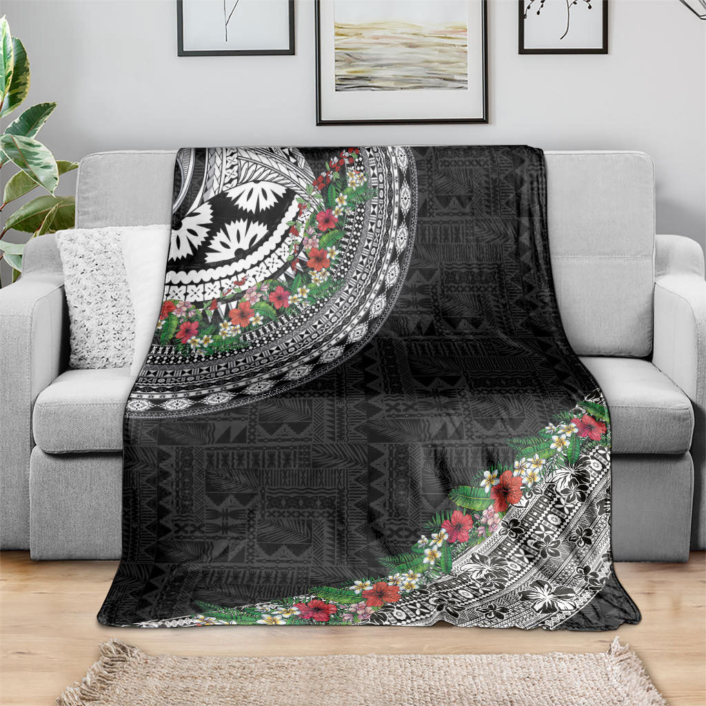 Fiji Hibiscus Blanket Tapa Masi Motifs with Tropical Plants