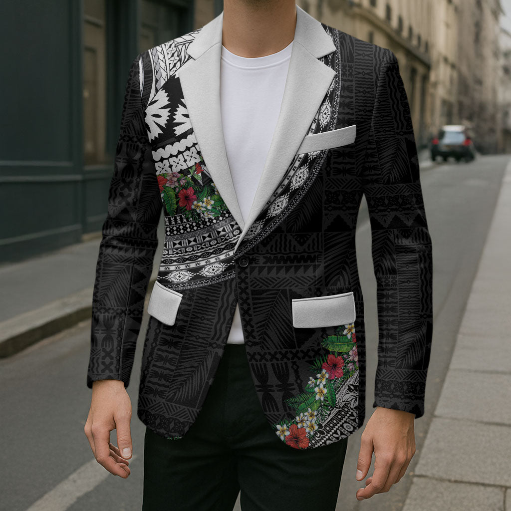 Fiji Hibiscus Blazer Tapa Masi Motifs with Tropical Plants