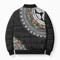 Fiji Hibiscus Bomber Puffer Jacket Tapa Masi Motifs with Tropical Plants