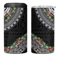 Fiji Hibiscus 4 in 1 Can Cooler Tumbler Tapa Masi Motifs with Tropical Plants