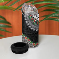 Fiji Hibiscus 4 in 1 Can Cooler Tumbler Tapa Masi Motifs with Tropical Plants