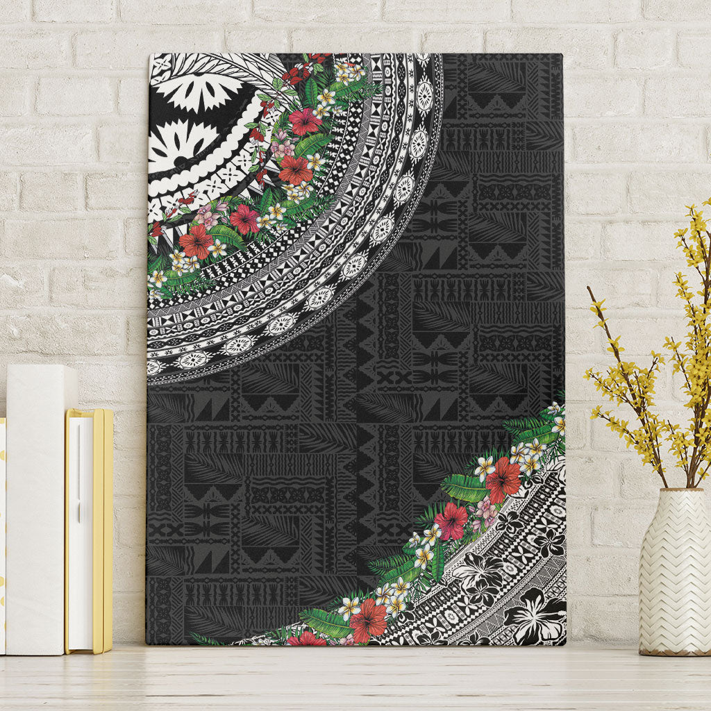 Fiji Hibiscus Canvas Wall Art Tapa Masi Motifs with Tropical Plants