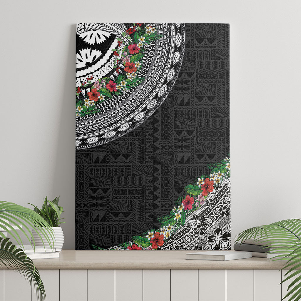 Fiji Hibiscus Canvas Wall Art Tapa Masi Motifs with Tropical Plants