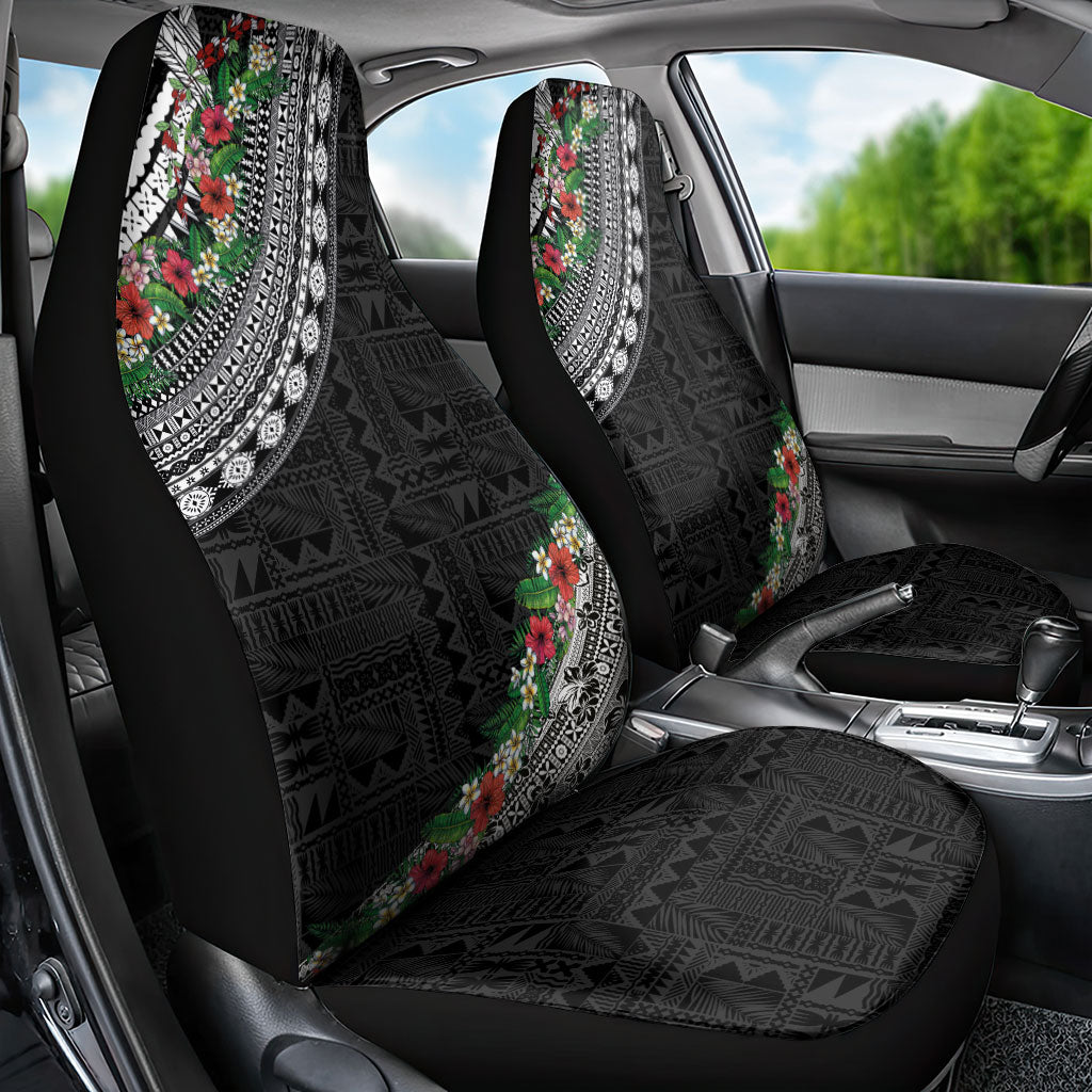 Fiji Hibiscus Car Seat Cover Tapa Masi Motifs with Tropical Plants