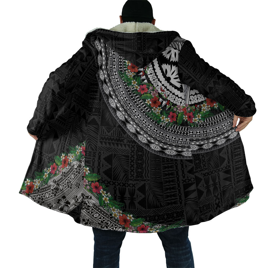 Fiji Hibiscus Cloak Tapa Masi Motifs with Tropical Plants