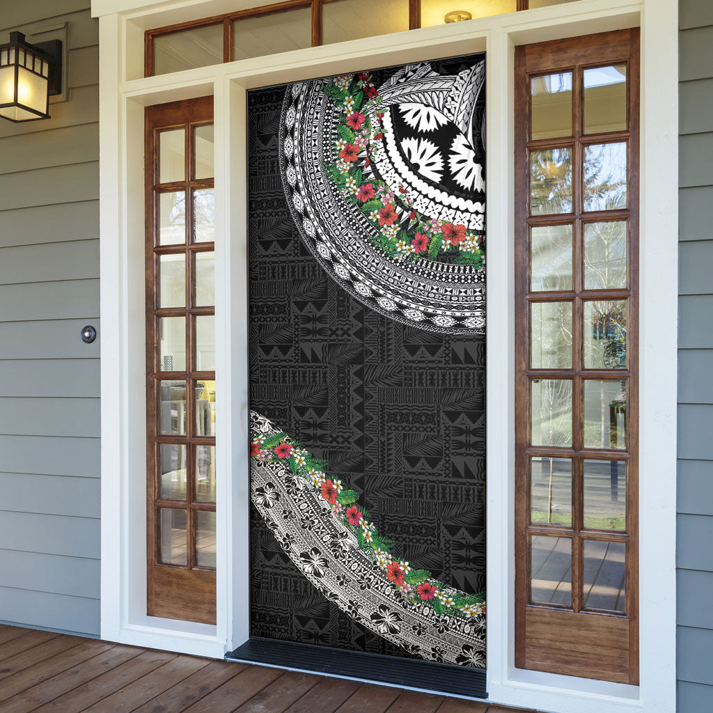 Fiji Hibiscus Door Cover Tapa Masi Motifs with Tropical Plants