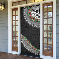 Fiji Hibiscus Door Cover Tapa Masi Motifs with Tropical Plants