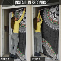 Fiji Hibiscus Door Cover Tapa Masi Motifs with Tropical Plants