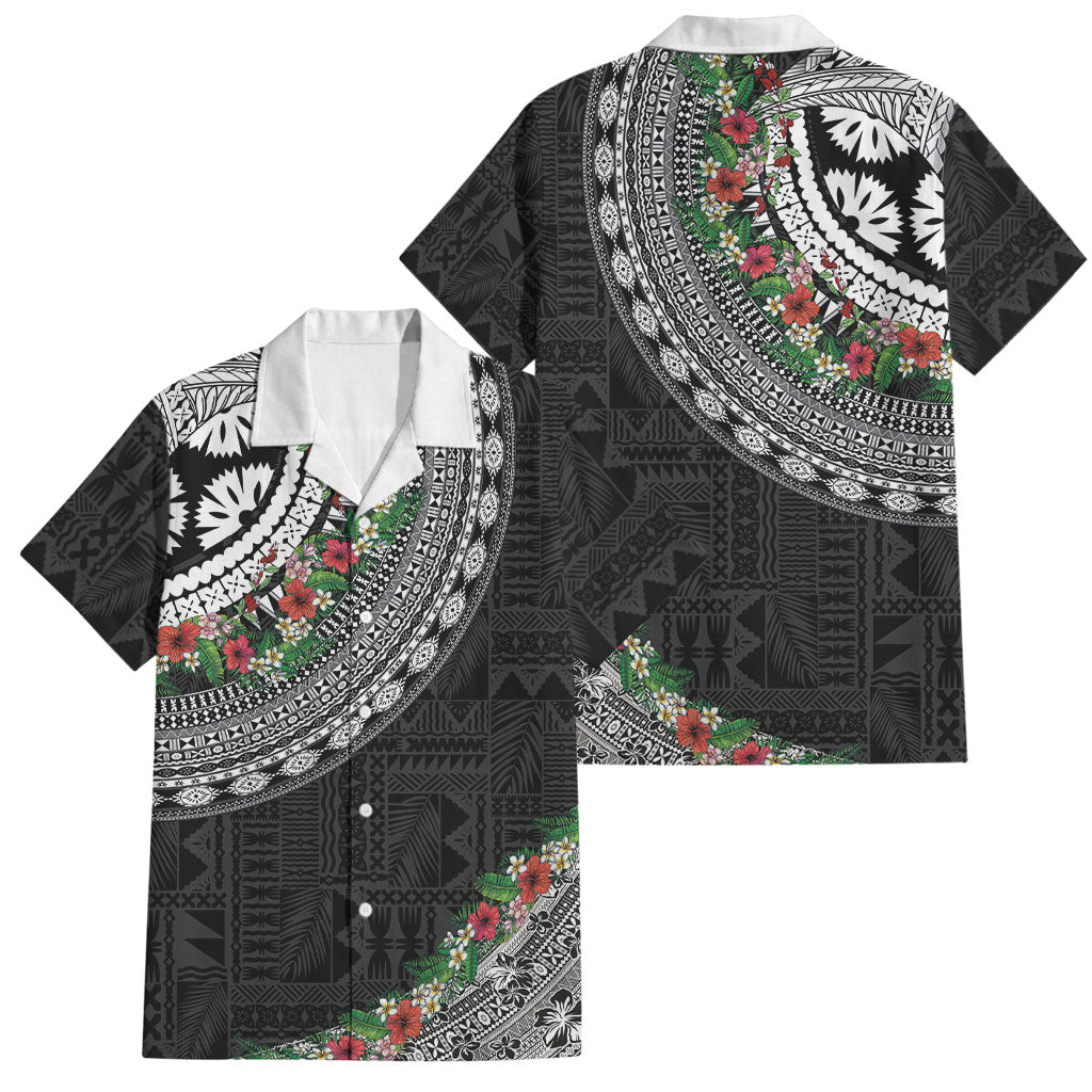Fiji Hibiscus Family Matching Summer Maxi Dress and Hawaiian Shirt Tapa Masi Motifs with Tropical Plants