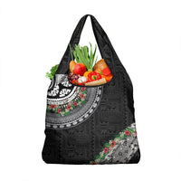 Fiji Hibiscus Grocery Bag Tapa Masi Motifs with Tropical Plants