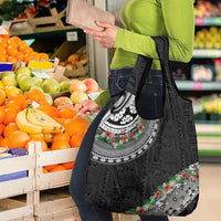 Fiji Hibiscus Grocery Bag Tapa Masi Motifs with Tropical Plants