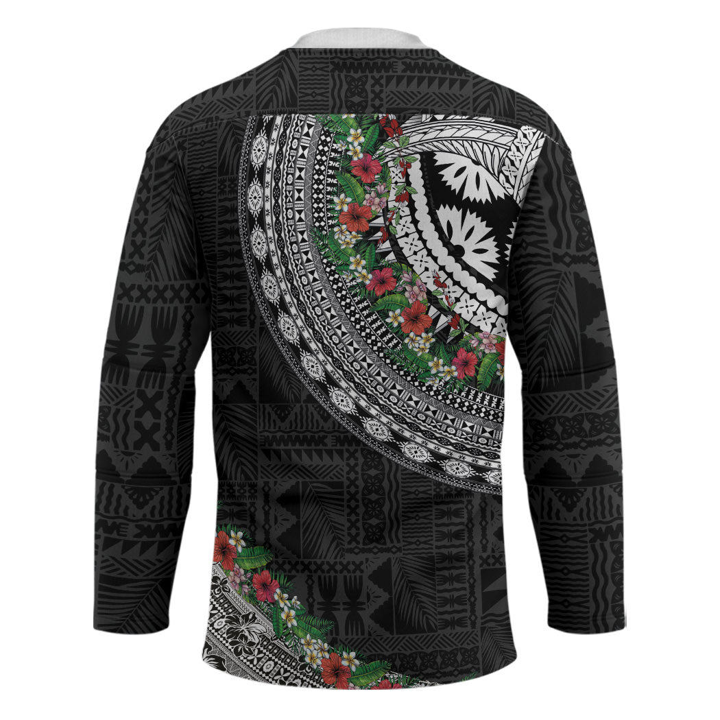Fiji Hibiscus Hockey Jersey Tapa Masi Motifs with Tropical Plants