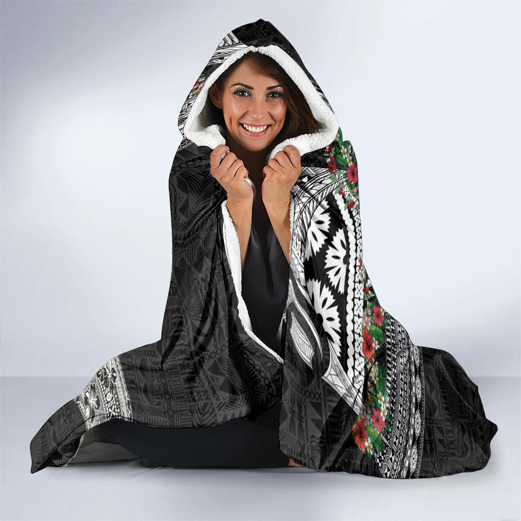 Fiji Hibiscus Hooded Blanket Tapa Masi Motifs with Tropical Plants