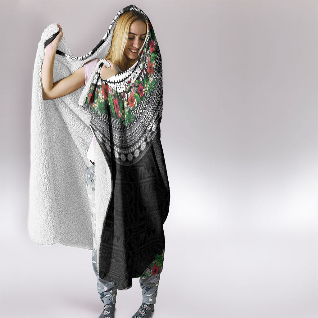 Fiji Hibiscus Hooded Blanket Tapa Masi Motifs with Tropical Plants