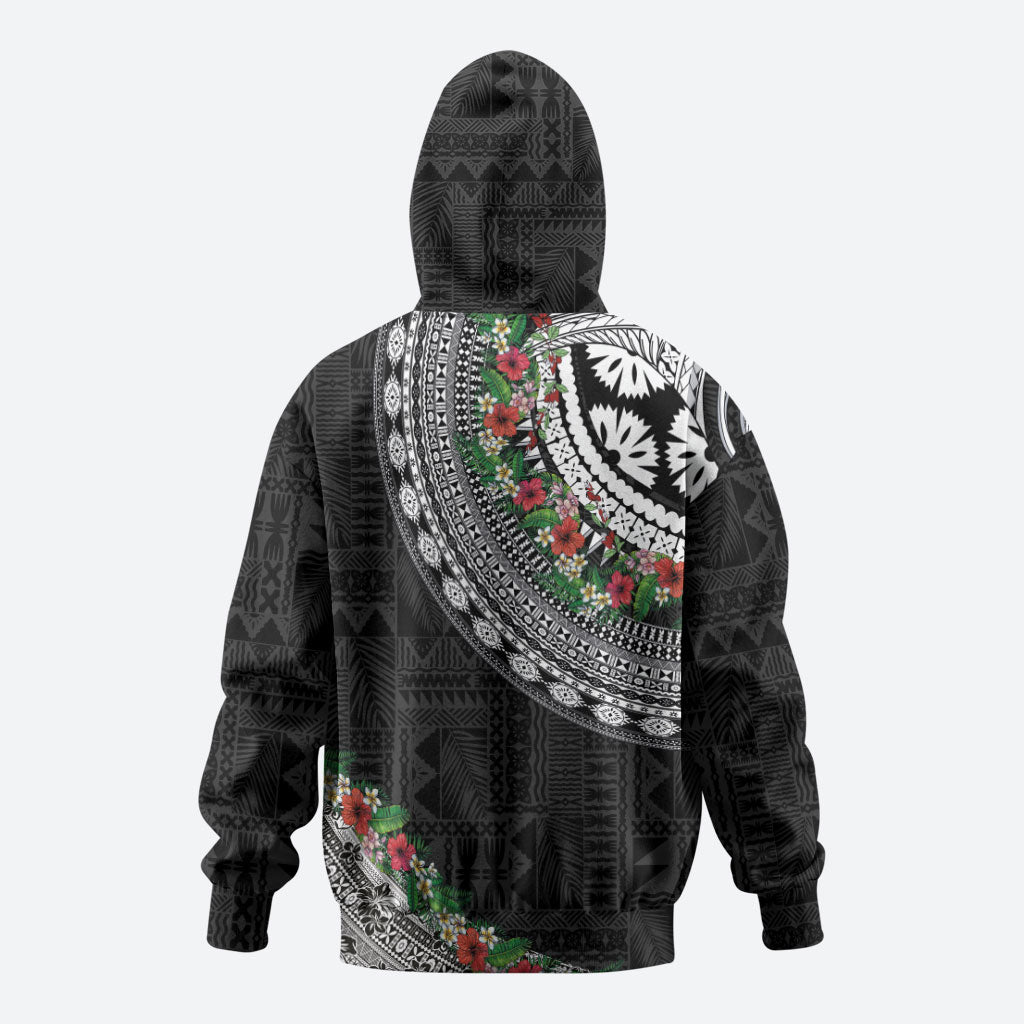 Fiji Hibiscus Hoodie Tapa Masi Motifs with Tropical Plants