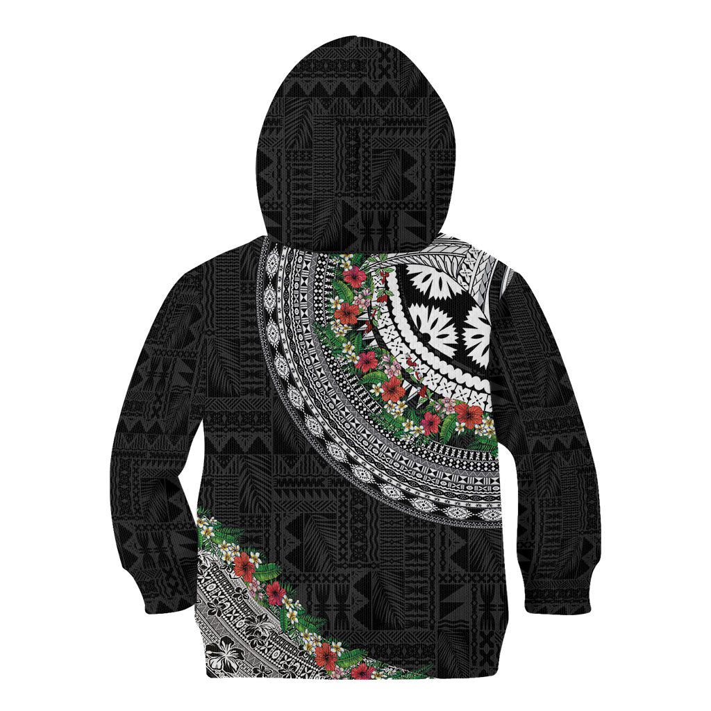 Fiji Hibiscus Kid Hoodie Tapa Masi Motifs with Tropical Plants