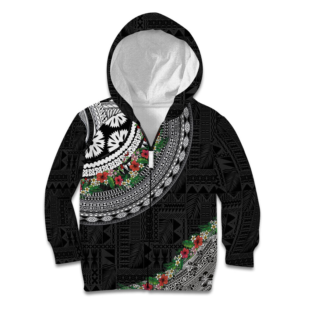 Fiji Hibiscus Kid Hoodie Tapa Masi Motifs with Tropical Plants