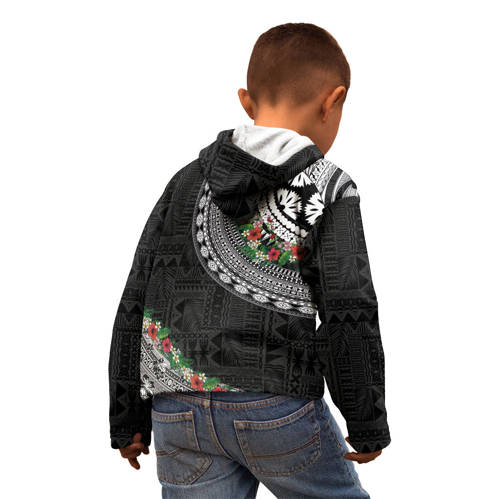 Fiji Hibiscus Kid Hoodie Tapa Masi Motifs with Tropical Plants
