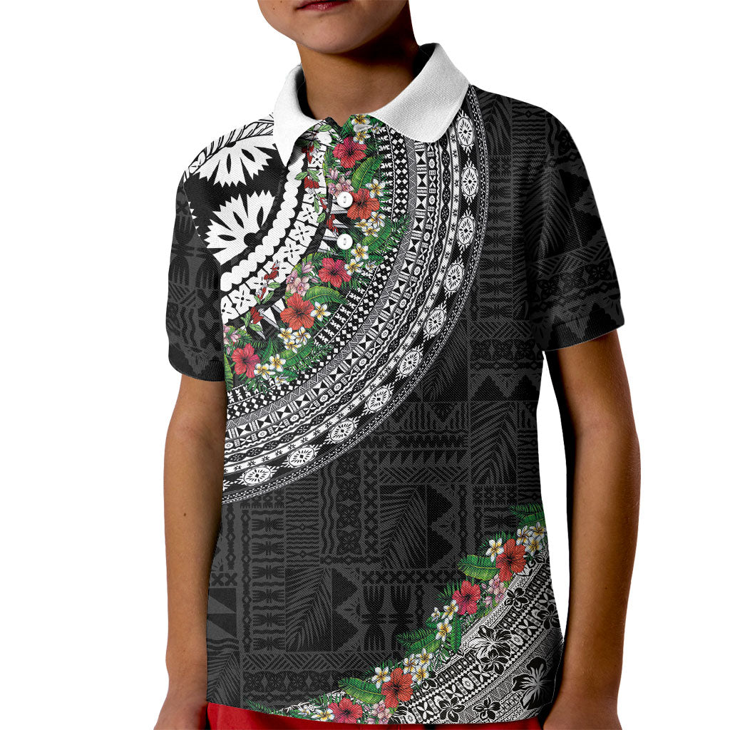 Fiji Hibiscus Kid Polo Shirt Tapa Masi Motifs with Tropical Plants