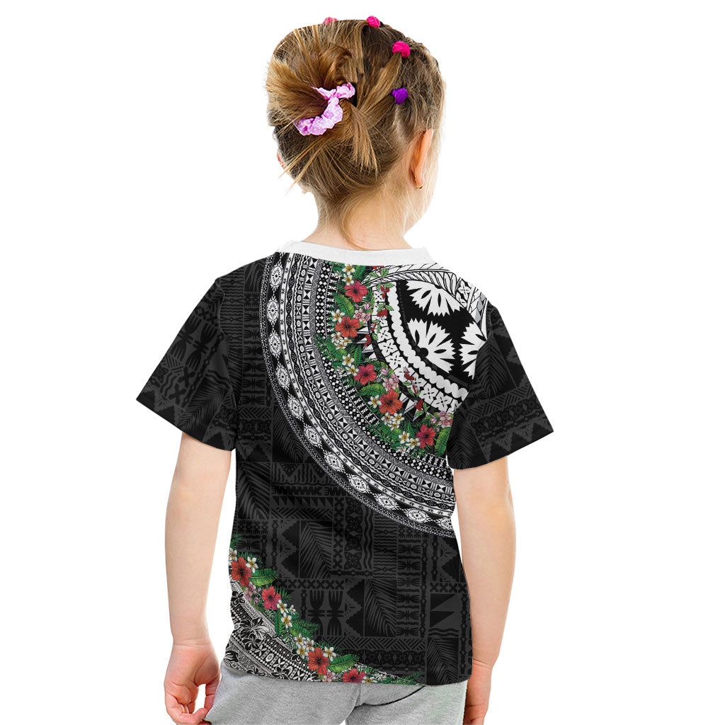 Fiji Hibiscus Kid T Shirt Tapa Masi Motifs with Tropical Plants