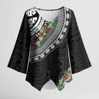 Fiji Hibiscus Kimono Sleeve Blouse Tapa Masi Motifs with Tropical Plants