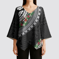 Fiji Hibiscus Kimono Sleeve Blouse Tapa Masi Motifs with Tropical Plants