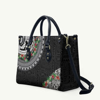 Fiji Hibiscus Leather Bag Tapa Masi Motifs with Tropical Plants