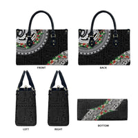 Fiji Hibiscus Leather Bag Tapa Masi Motifs with Tropical Plants