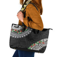 Fiji Hibiscus Leather Tote Bag Tapa Masi Motifs with Tropical Plants