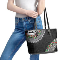 Fiji Hibiscus Leather Tote Bag Tapa Masi Motifs with Tropical Plants