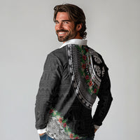 Fiji Hibiscus Long Sleeve Polo Shirt Tapa Masi Motifs with Tropical Plants