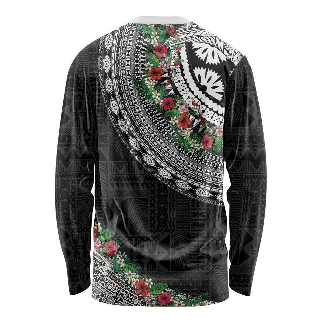 Fiji Hibiscus Long Sleeve Shirt Tapa Masi Motifs with Tropical Plants
