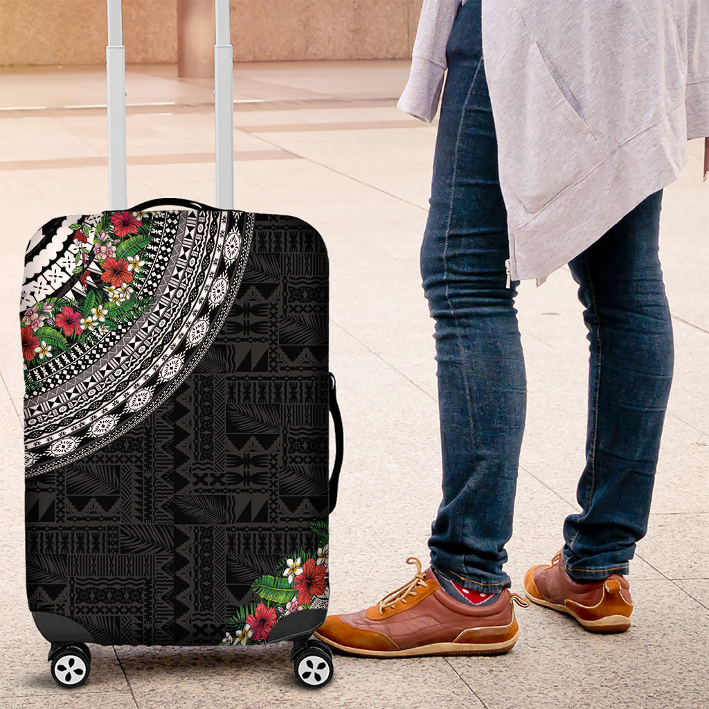 Fiji Hibiscus Luggage Cover Tapa Masi Motifs with Tropical Plants