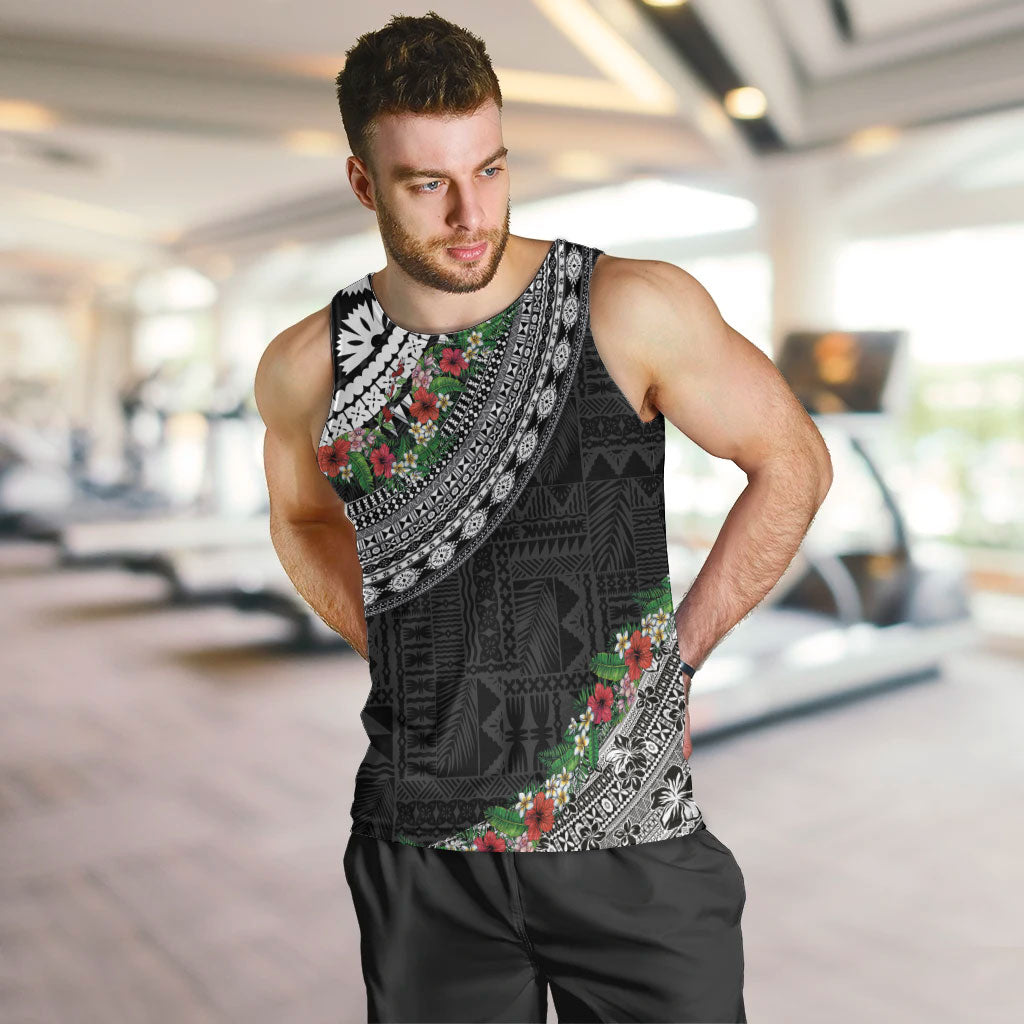 Fiji Hibiscus Men Tank Top Tapa Masi Motifs with Tropical Plants