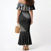 Fiji Hibiscus Mermaid Dress Tapa Masi Motifs with Tropical Plants