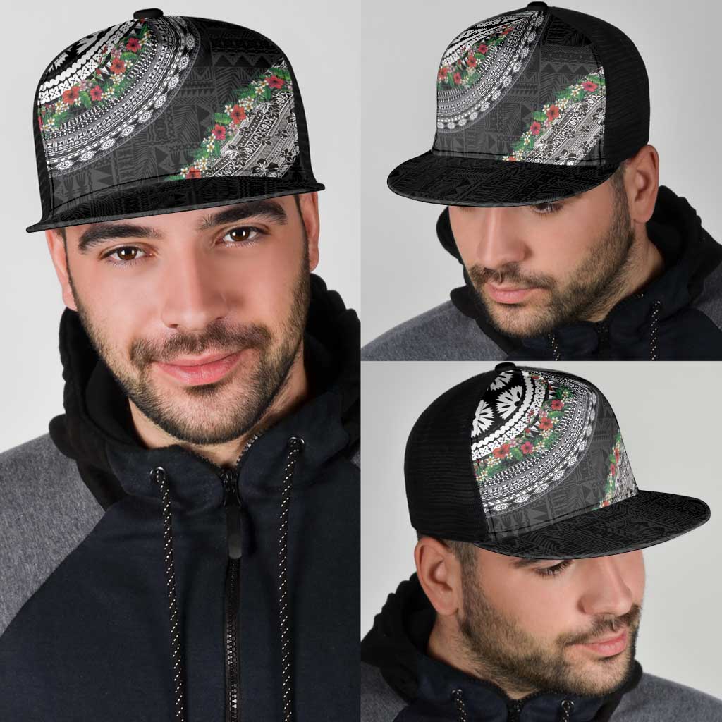 Fiji Hibiscus Mesh Trucker Cap Tapa Masi Motifs with Tropical Plants