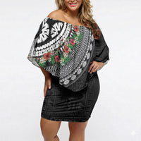 Fiji Hibiscus Off Shoulder Short Dress Tapa Masi Motifs with Tropical Plants