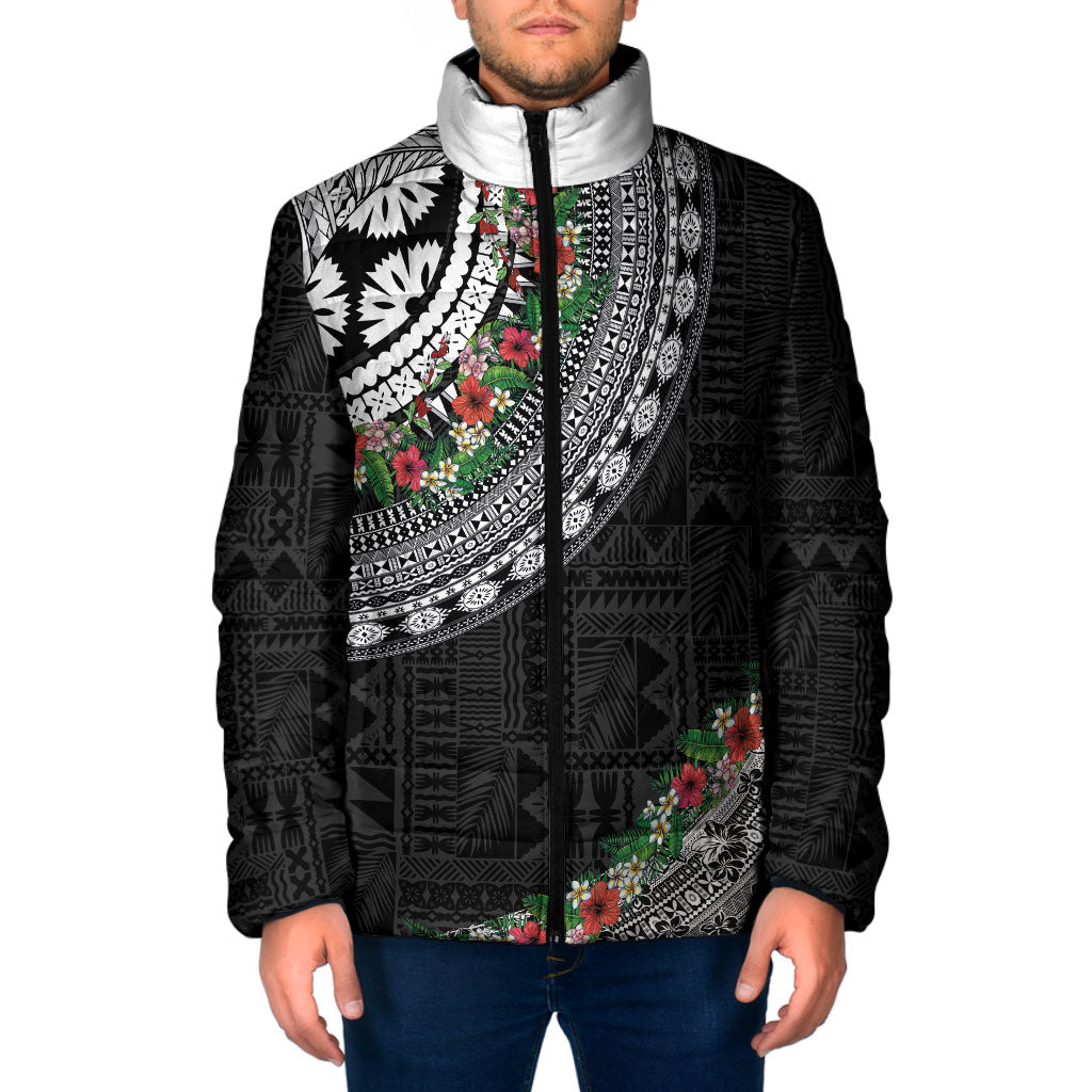 Fiji Hibiscus Padded Jacket Tapa Masi Motifs with Tropical Plants