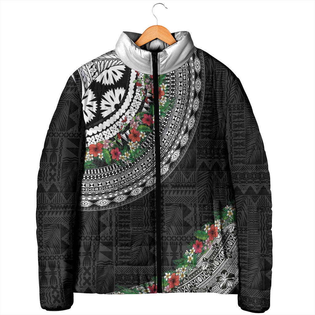 Fiji Hibiscus Padded Jacket Tapa Masi Motifs with Tropical Plants