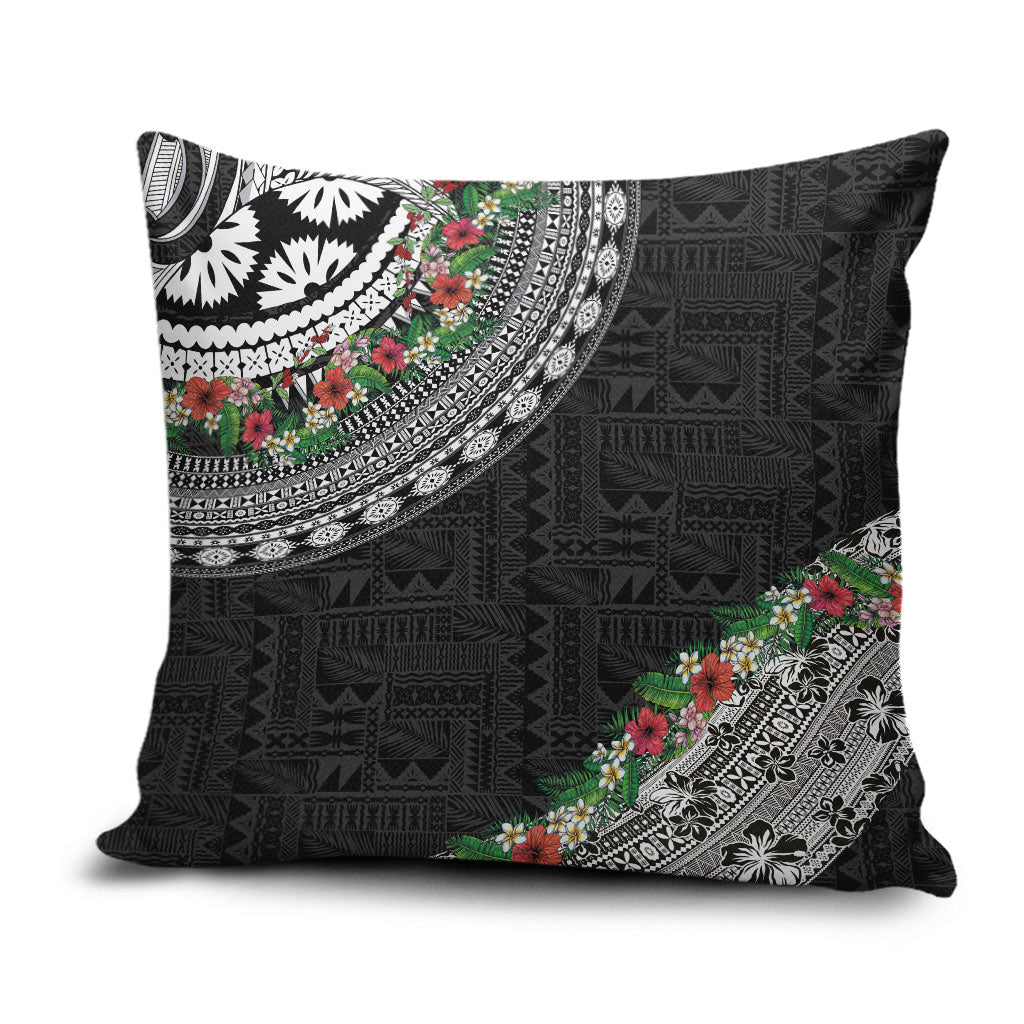 Fiji Hibiscus Pillow Cover Tapa Masi Motifs with Tropical Plants