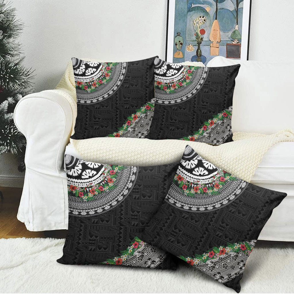 Fiji Hibiscus Pillow Cover Tapa Masi Motifs with Tropical Plants