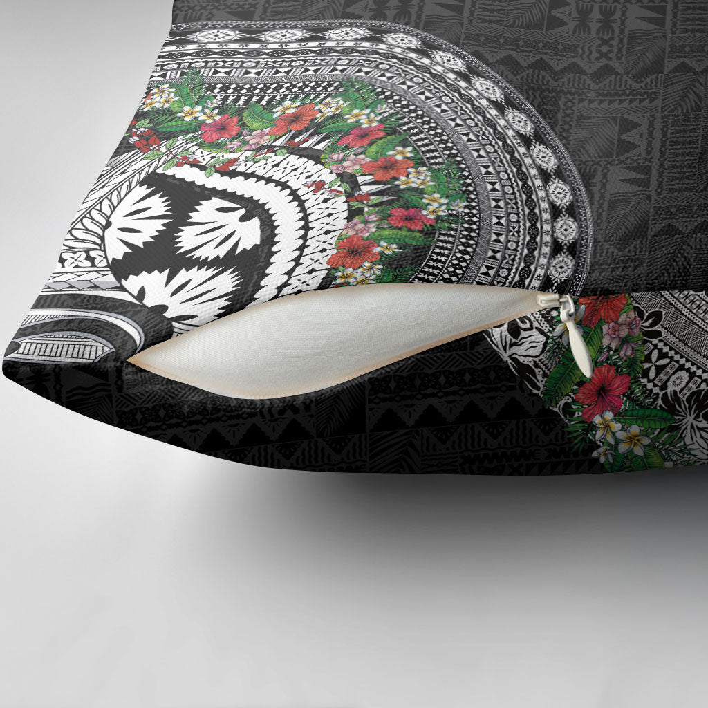 Fiji Hibiscus Pillow Cover Tapa Masi Motifs with Tropical Plants