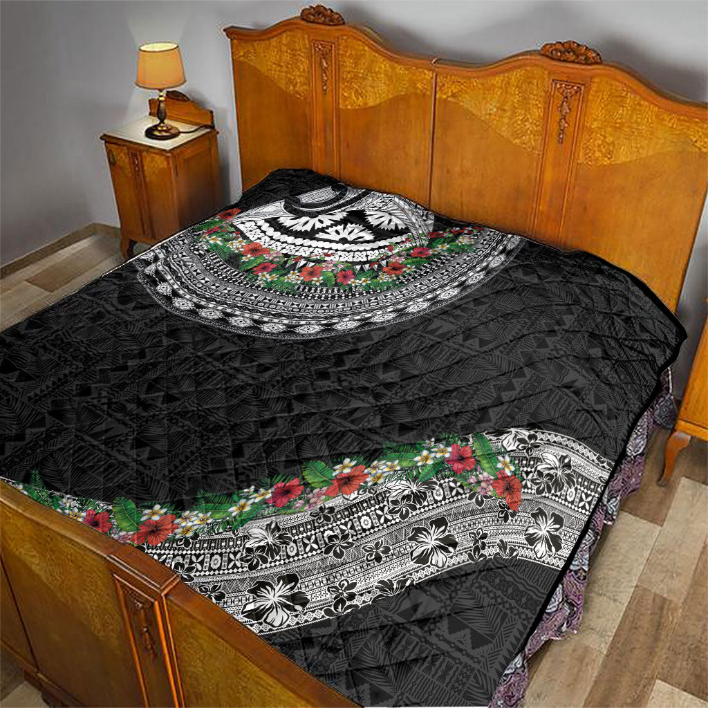 Fiji Hibiscus Quilt Tapa Masi Motifs with Tropical Plants