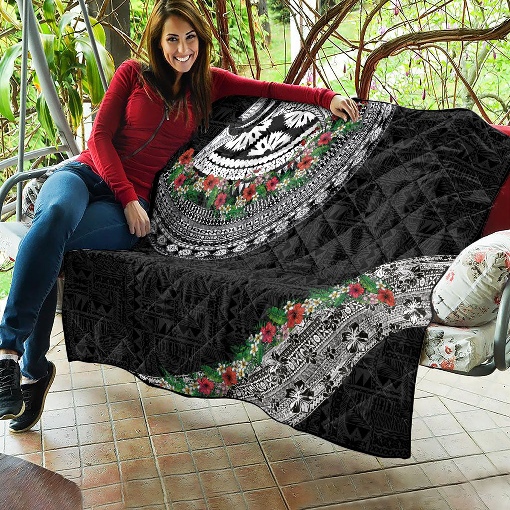 Fiji Hibiscus Quilt Tapa Masi Motifs with Tropical Plants