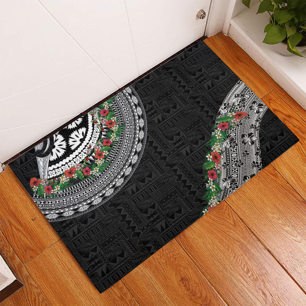 Fiji Hibiscus Rubber Doormat Tapa Masi Motifs with Tropical Plants