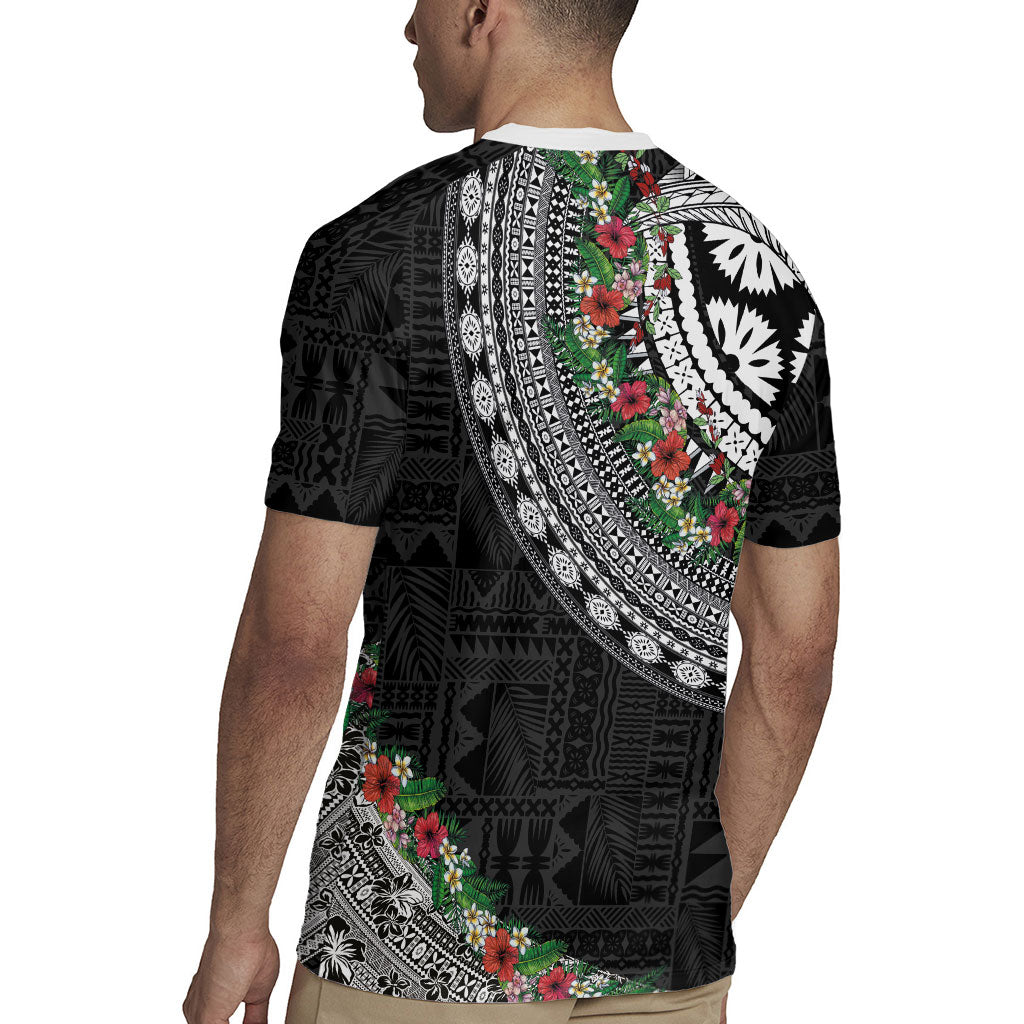 Fiji Hibiscus Rugby Jersey Tapa Masi Motifs with Tropical Plants